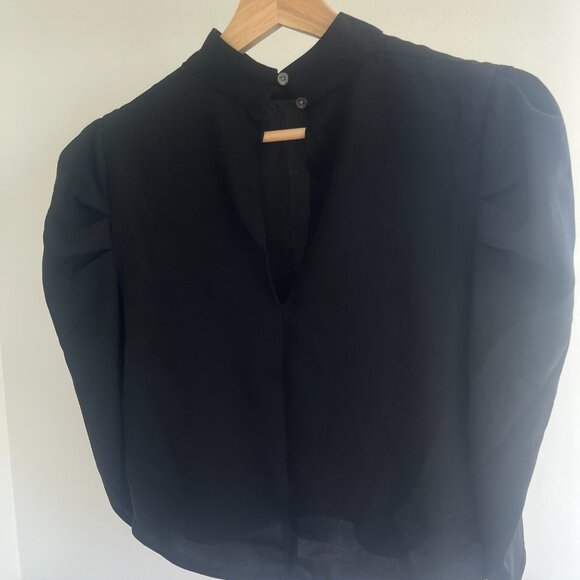 Aritzia Babaton Black 3/4 Sleeve High Neck Blouse - Picture 3 of 4